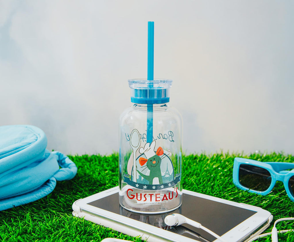 Disney Pixar Ratatouille Gusteau's Glass Milk Bottle With Straw | Hold 15 Ounces