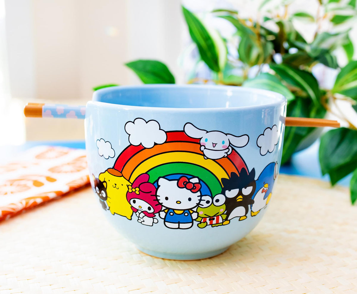 Sanrio Hello Kitty and Friends Rainbow Ceramic Ramen Bowl and Chopstick Set