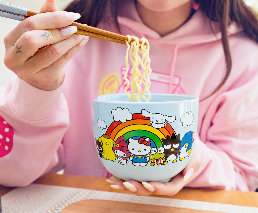 Sanrio Hello Kitty and Friends Rainbow Ceramic Ramen Bowl and Chopstick Set