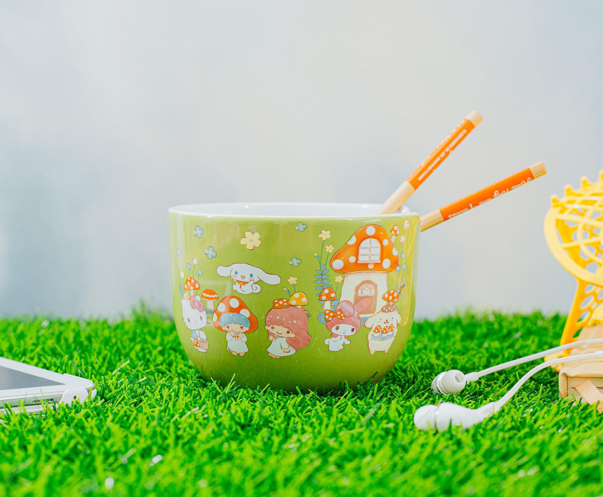 Sanrio Hello Kitty and Friends Mushroom Crew Ceramic Ramen Bowl Set | 20 Ounces