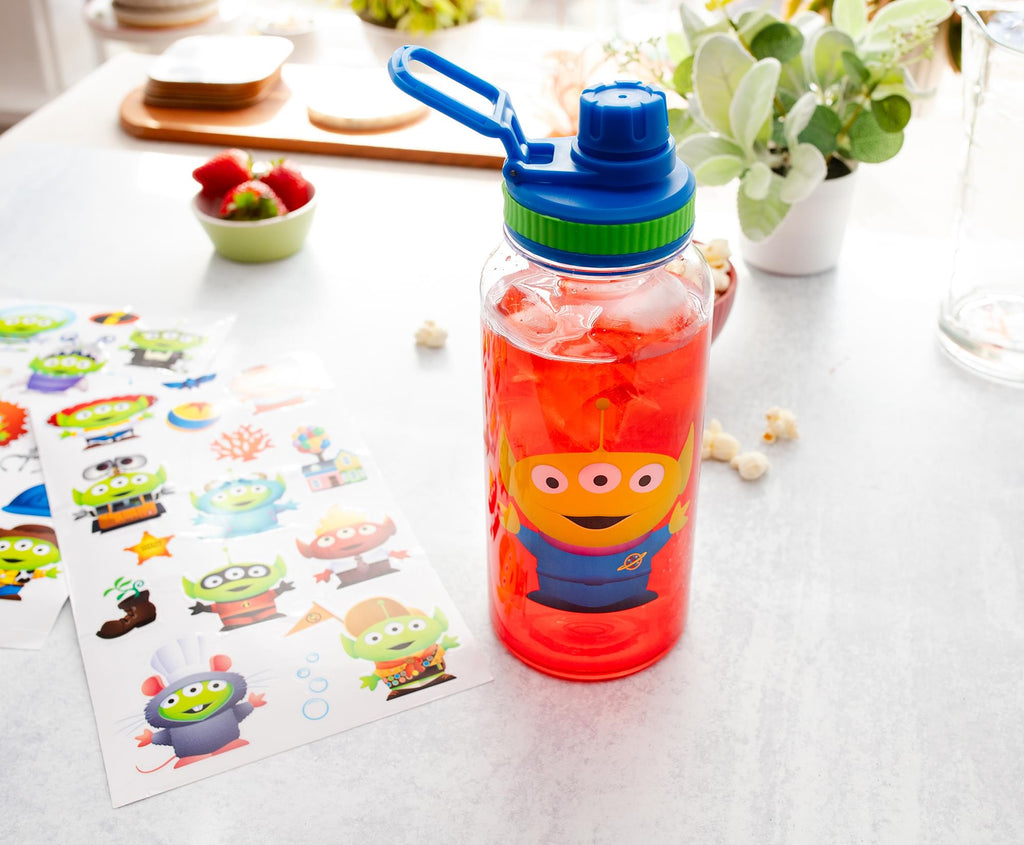 Disney Pixar Toy Story Alien 32-Ounce Twist Spout Water Bottle and Sticker Set