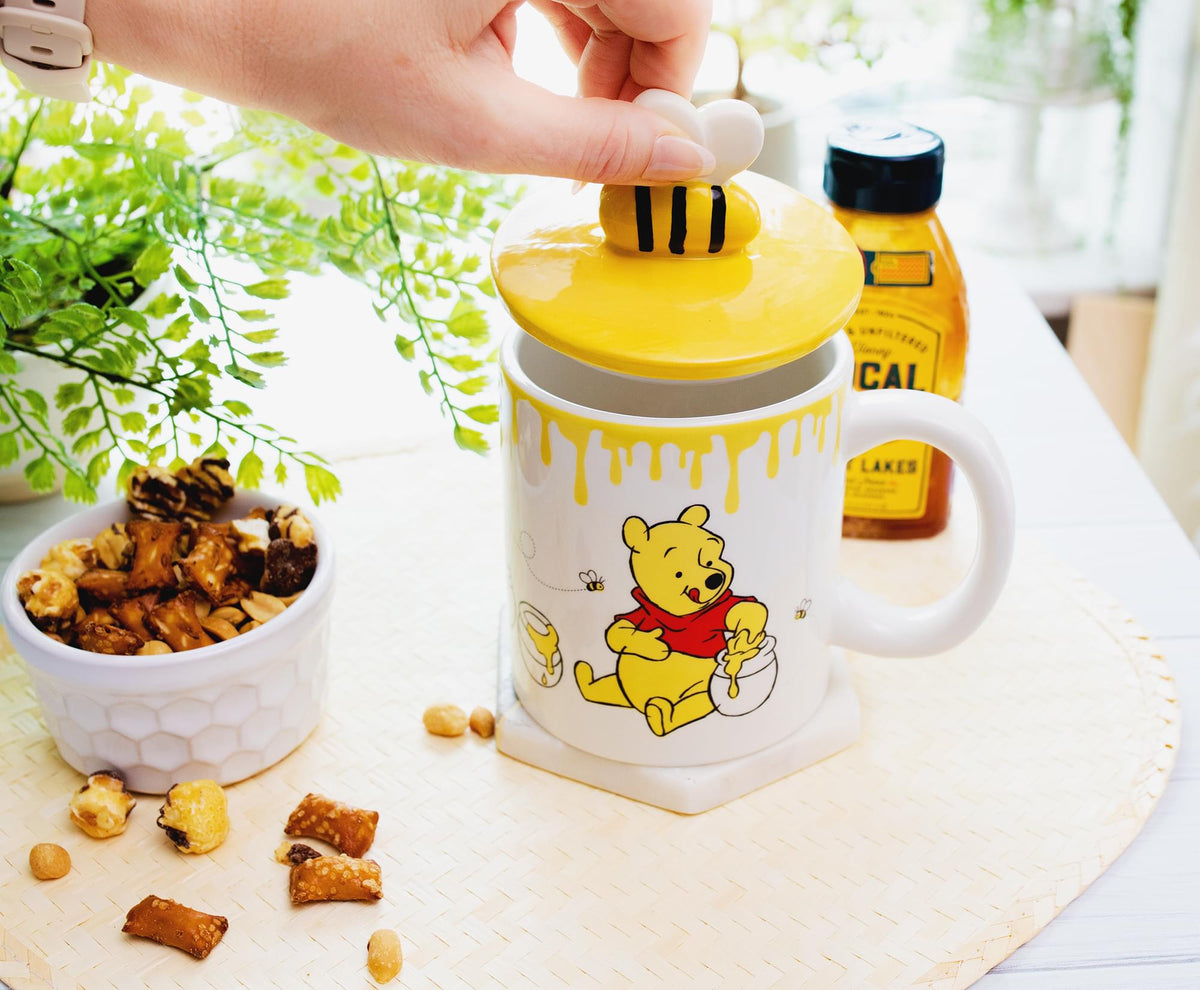 Disney Winnie The Pooh Hunny Pot Ceramic Mug With Lid | Holds 18 Ounces