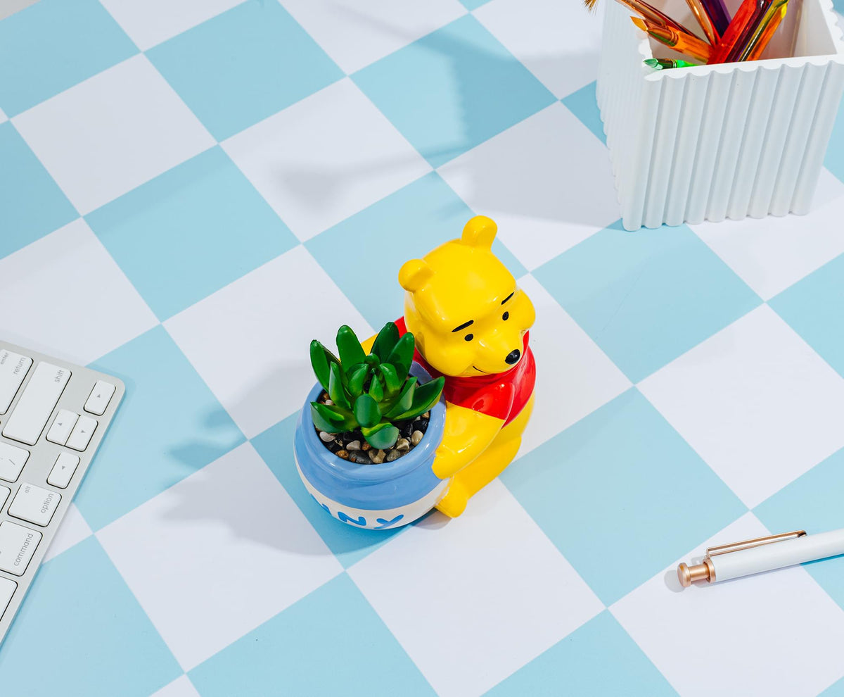 Disney Winnie the Pooh Hunny Pot Ceramic Mini Planter With Artificial Succulent