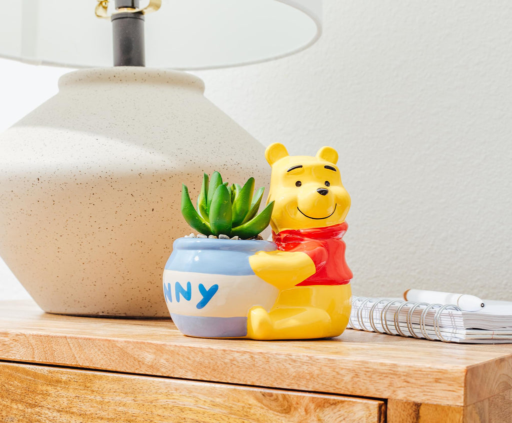 Disney Winnie the Pooh Hunny Pot Ceramic Mini Planter With Artificial Succulent
