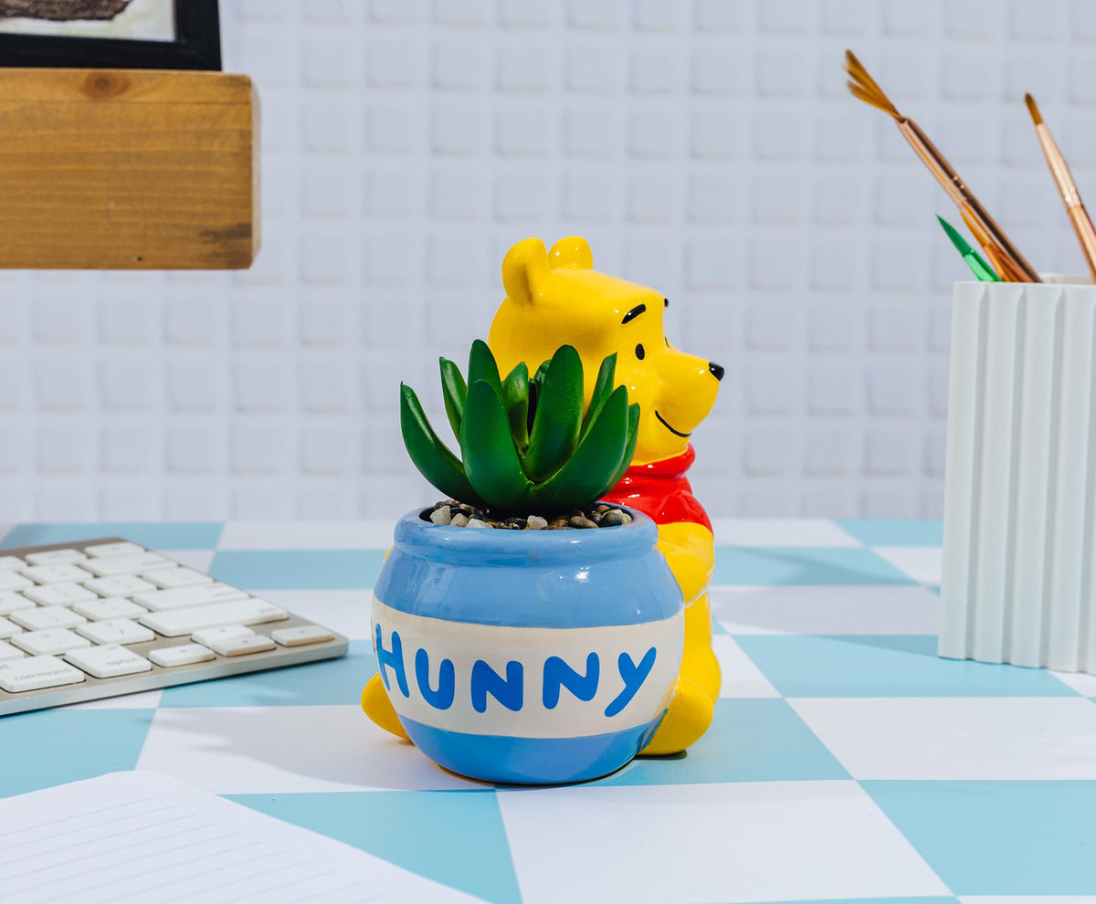 Disney Winnie the Pooh Hunny Pot Ceramic Mini Planter With Artificial Succulent