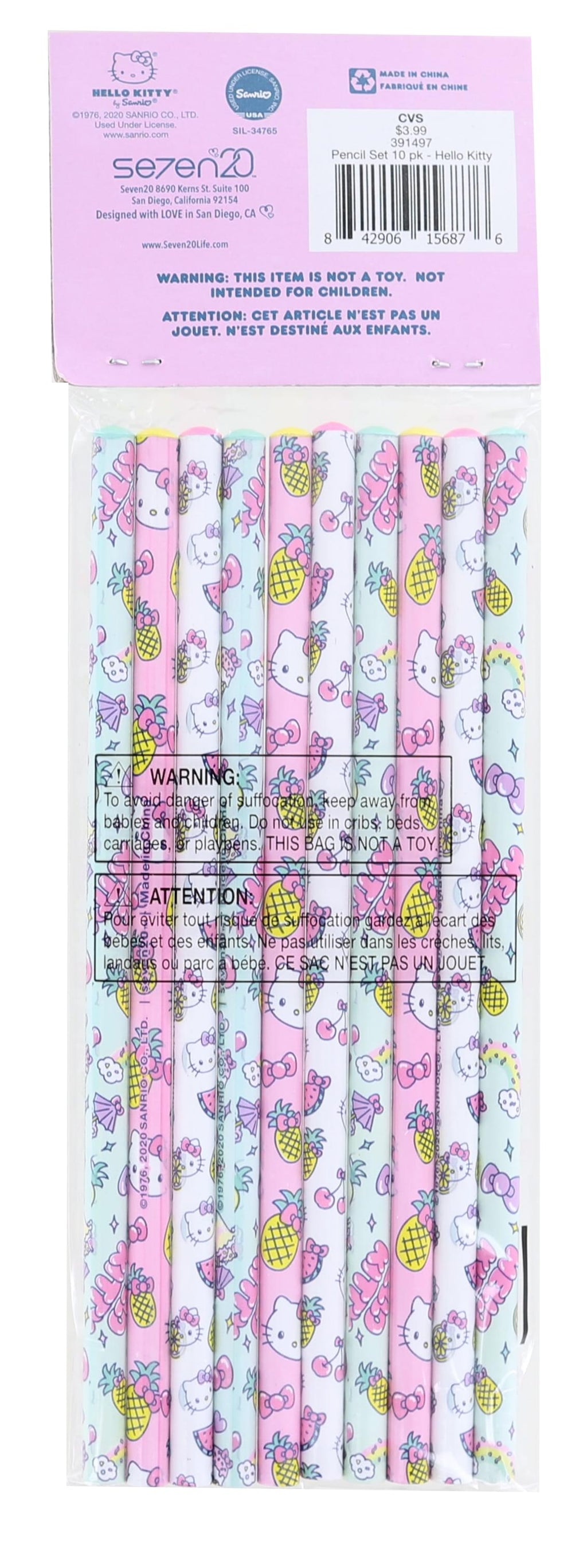 Hello Kitty Fruit 10 Piece Pencil Set