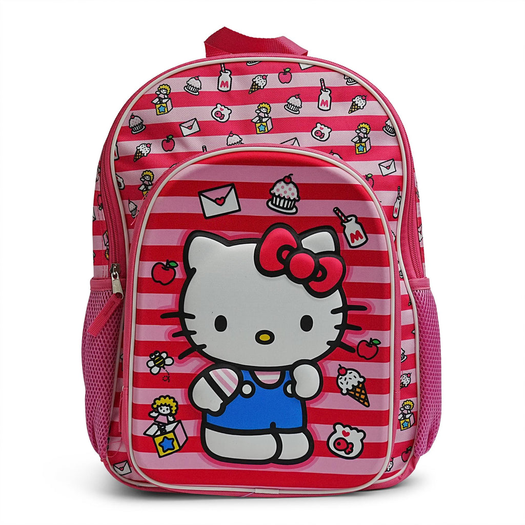 Sanrio Hello Kitty Pink Striped 16 Inch Backpack with Front Pocket