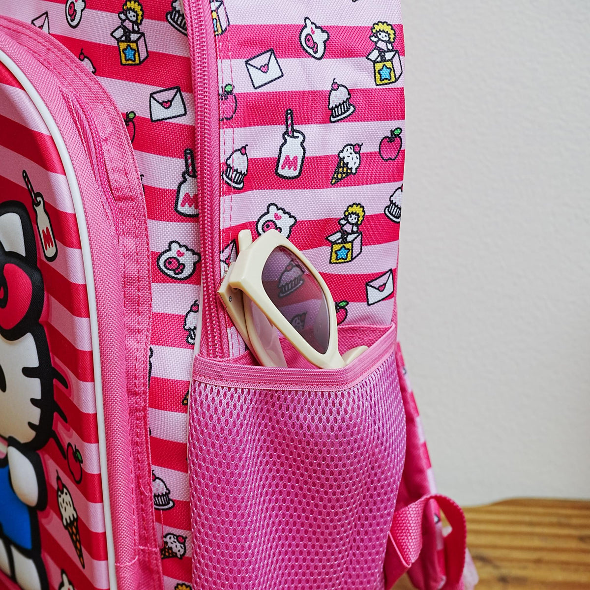Sanrio Hello Kitty Pink Striped 16 Inch Backpack with Front Pocket
