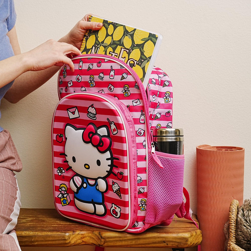 Sanrio Hello Kitty Pink Striped 16 Inch Backpack with Front Pocket